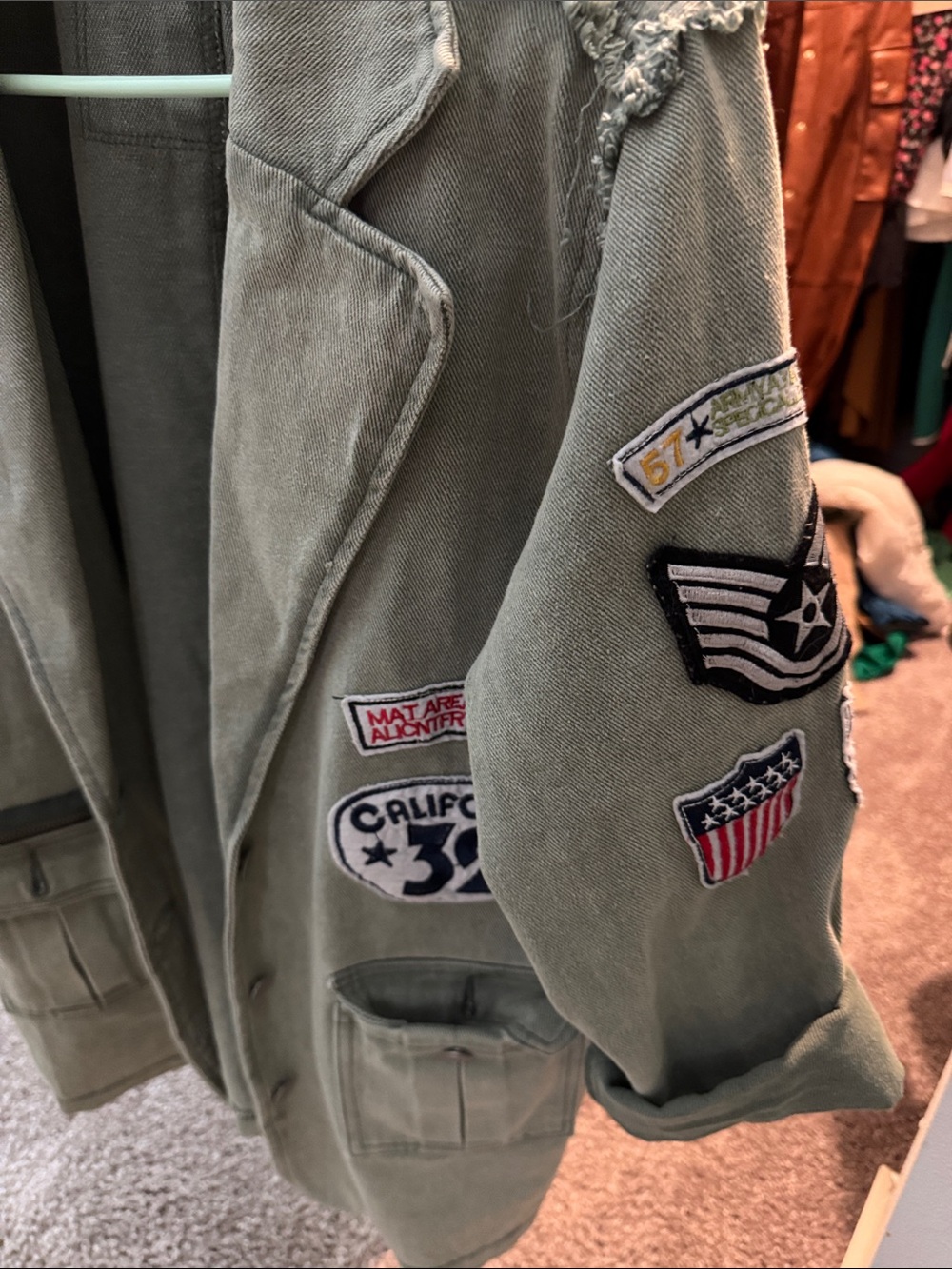 POL Olive Green Patchwork Utility Blazer with Patches - Picture 5 of 5